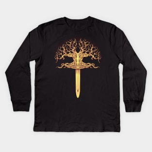 Viking sword and Yggdrasil Kids Long Sleeve T-Shirt
